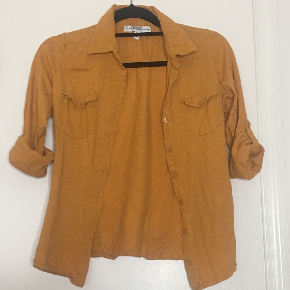 Fall Mustard-Yellow Button casual shirt-Medium